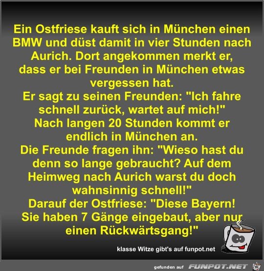 Ein Ostfriese kauft sich in München einen BMW und düst... Ein Ostfriese kauft sich in München einen BMW und düst...