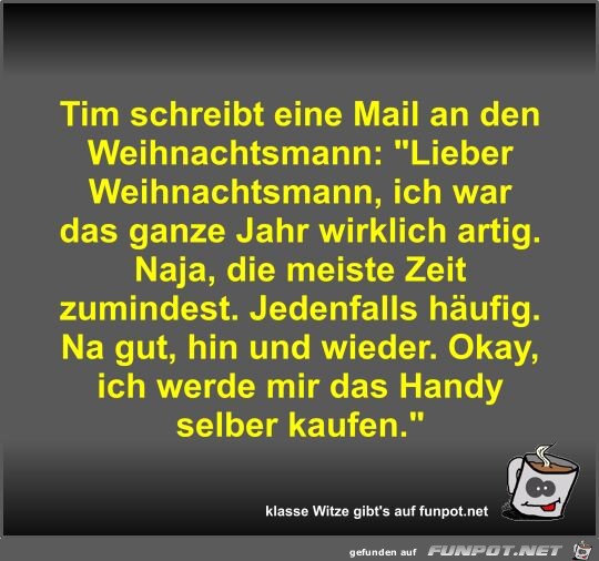 Tim schreibt eine Mail an den Weihnachtsmann