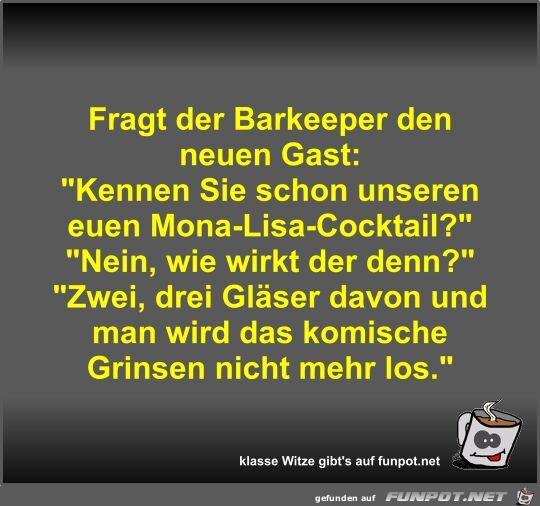 Fragt der Barkeeper den neuen Gast