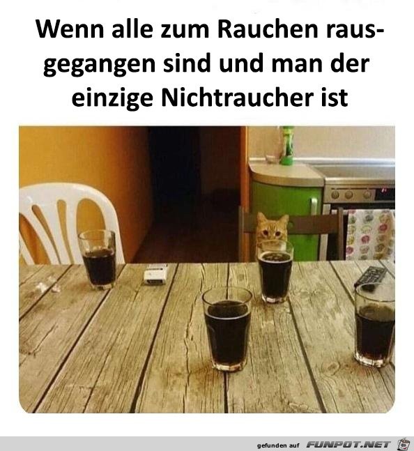 Als Einziger am Tisch geblieben