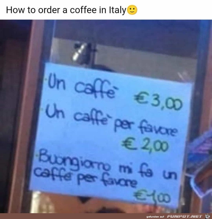 wie man einen Kaffee in Italien bestellt