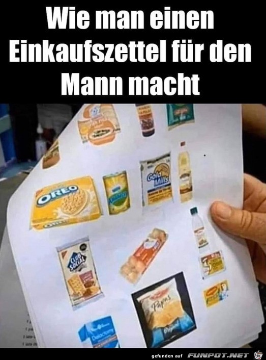 Einkaufszettel fr den Mann