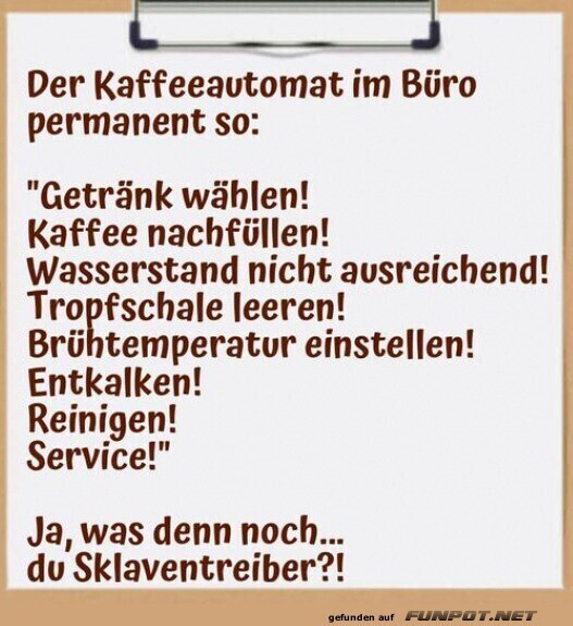 Forderungen des Kaffeeautomaten