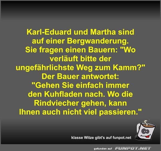 Karl-Eduard und Martha sind auf einer Bergwanderung