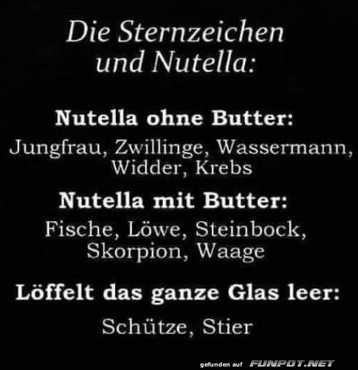 Sternzeichen und Nutella