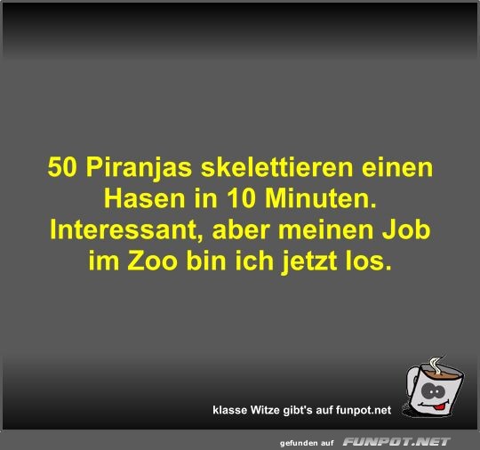 50 Piranjas skelettieren einen Hasen in 10 Minuten