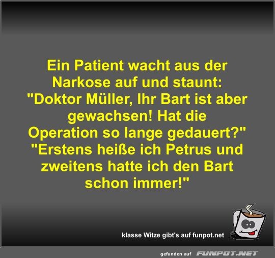 Ein Patient wacht aus der Narkose auf und staunt