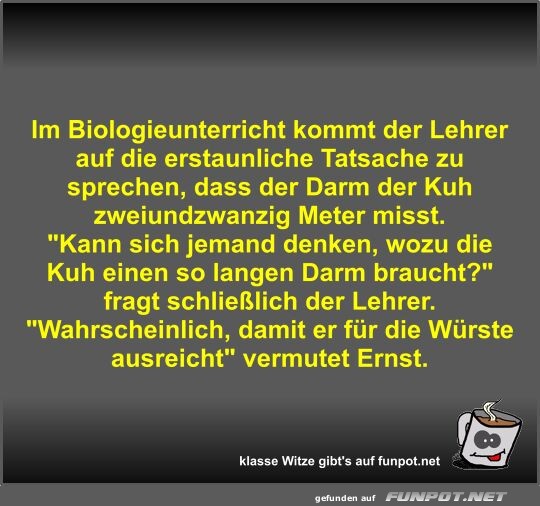 Im Biologieunterricht kommt der Lehrer auf die erstaunliche