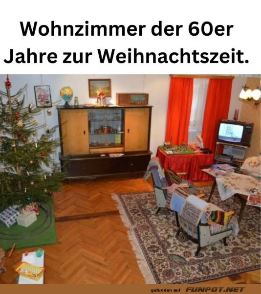 Wohnzimmer der 60er Jahre zur Weihnachtszeit