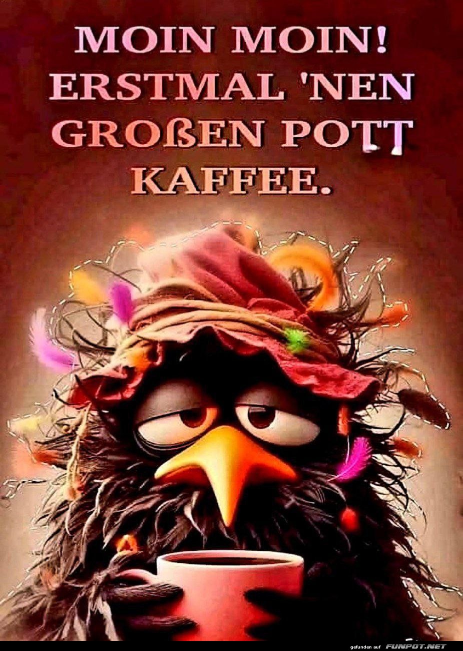 Mder Vogel mit Kaffee