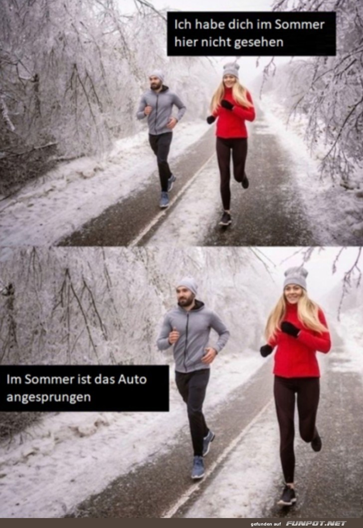 Lustige Unterhaltung beim Winterlauf