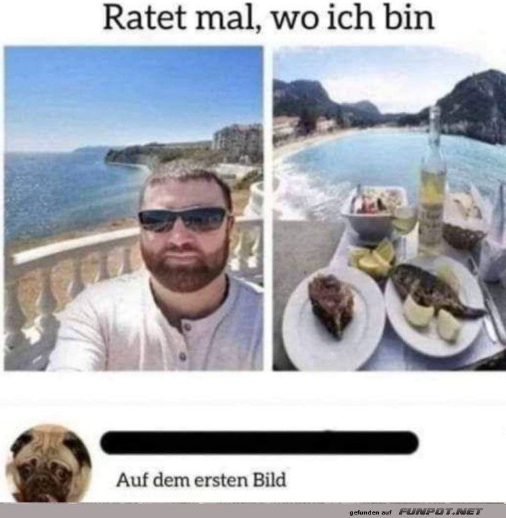 Selbstportrt am Meer mit Essen und Getrnk