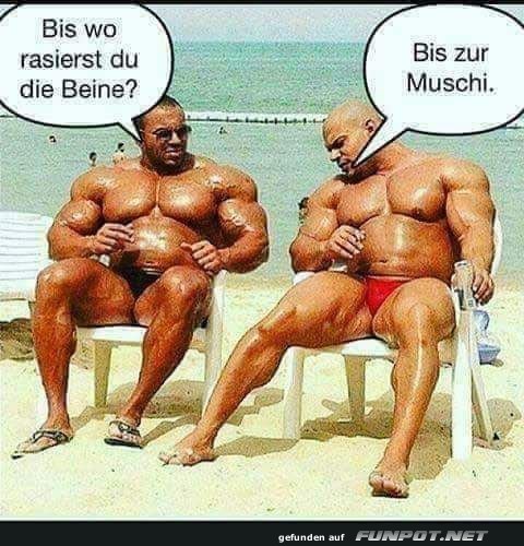 Zwei Bodybuilder im lustigen Strandgesprch