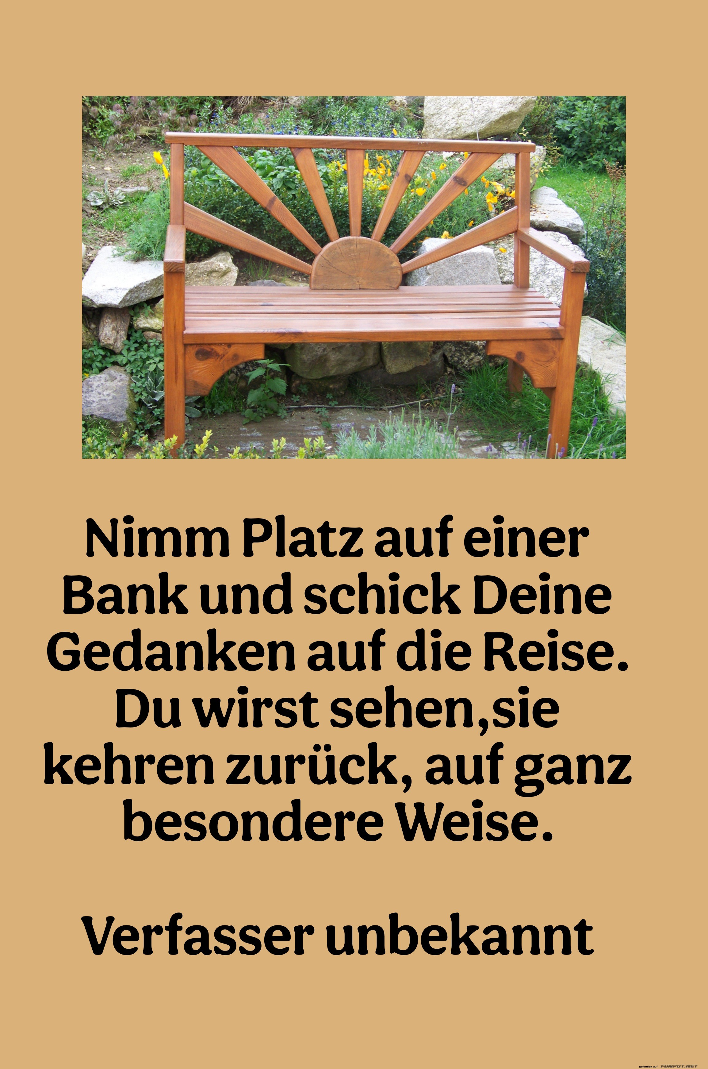 Holzbank mit inspirierendem Zitat