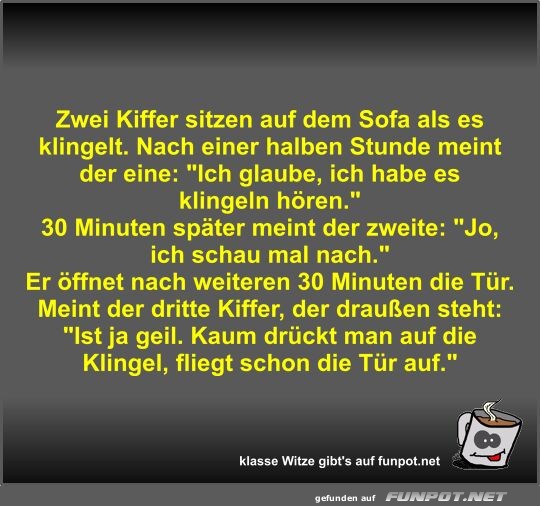 Zwei Kiffer sitzen auf dem Sofa als es klingelt