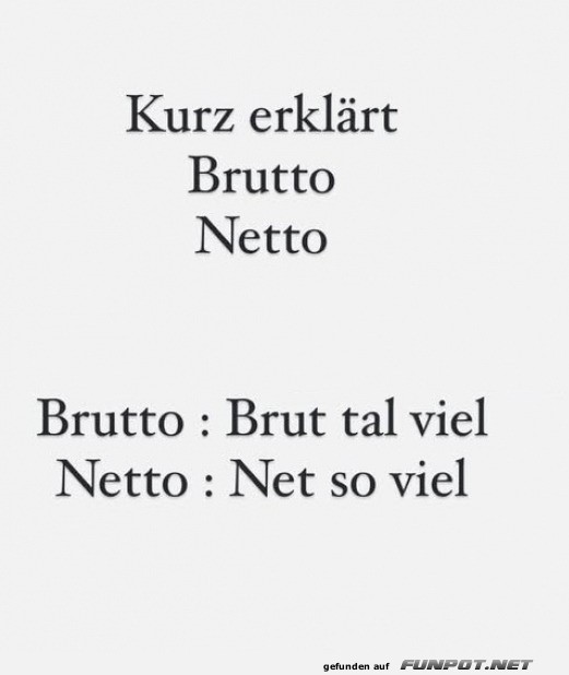 Differenz zwischen Brutto und Netto erklrt