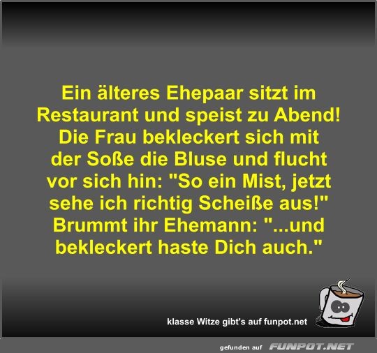 Ein lteres Ehepaar sitzt im Restaurant und speist zu Abend!