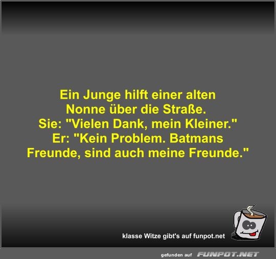 Ein Junge hilft einer alten Nonne ber die Strae