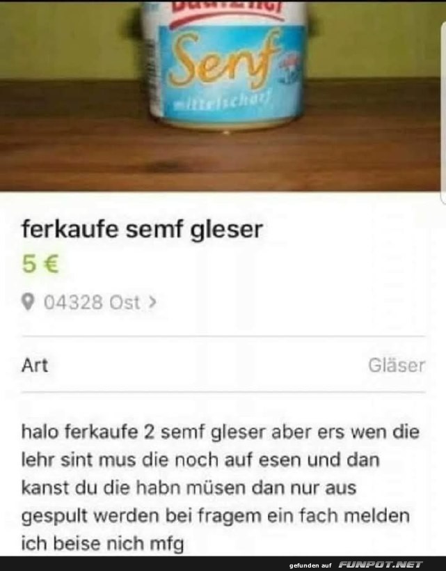 Verkaufe leere Senfglser zum Splen