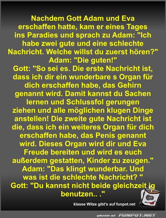 Nachdem Gott Adam und Eva erschaffen hatte