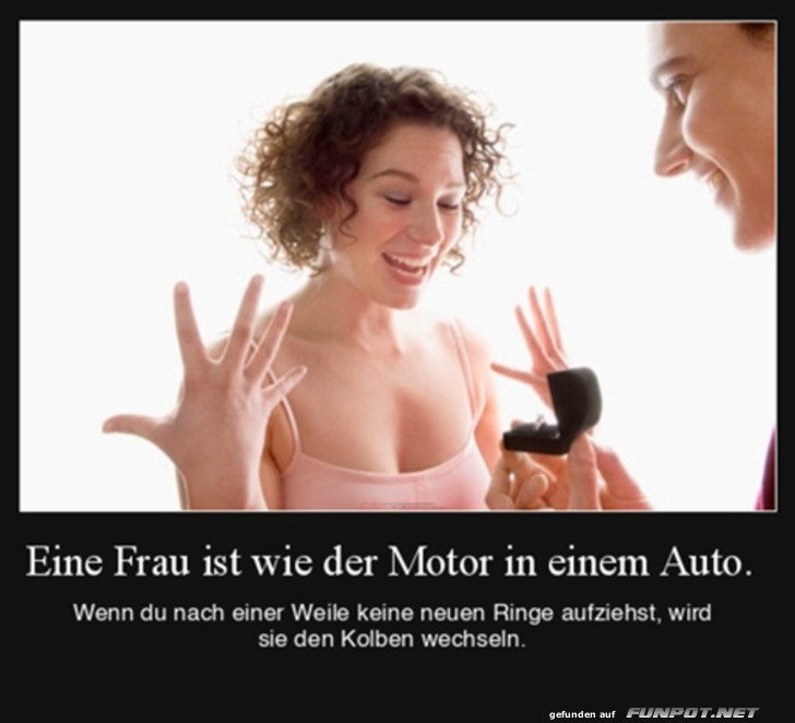 Frau vergleicht mit einem Motor - lustiger Spruch