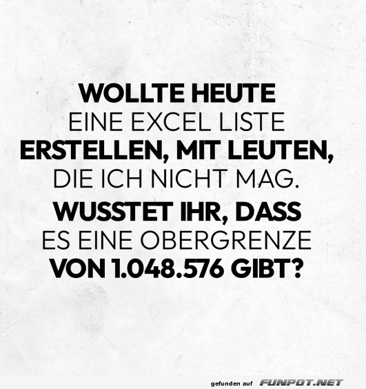 Excel-Liste der ungeliebten Personen Excel-Liste der ungeliebten Personen