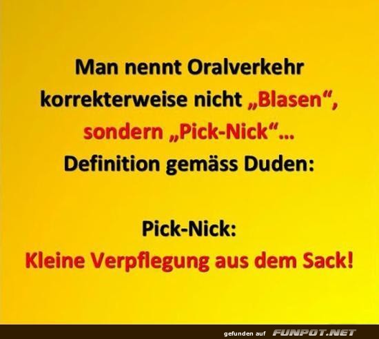 Humorvolle Definition von Pick-Nick