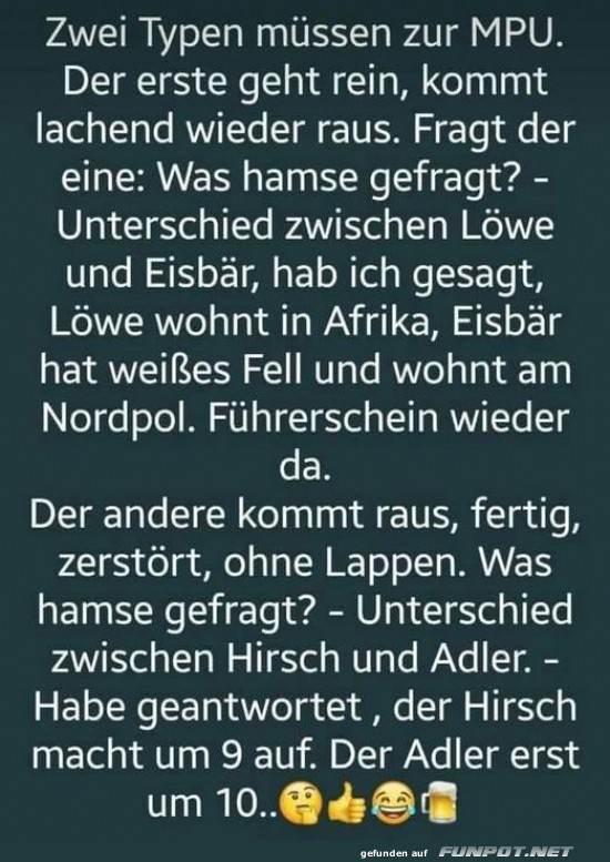 Zwei lustige Typen bei der MPU Zwei lustige Typen bei der MPU