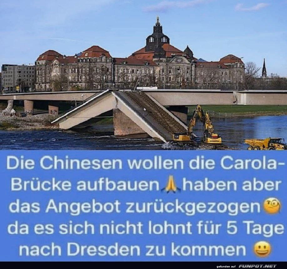 Kaputte Brcke und witziger Kommentar