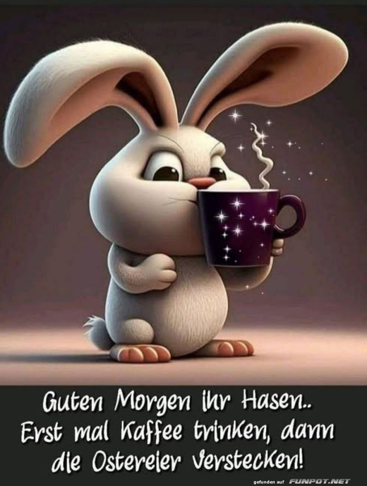 Start in den Tag: Bunny mit Kaffee Start in den Tag: Bunny mit Kaffee