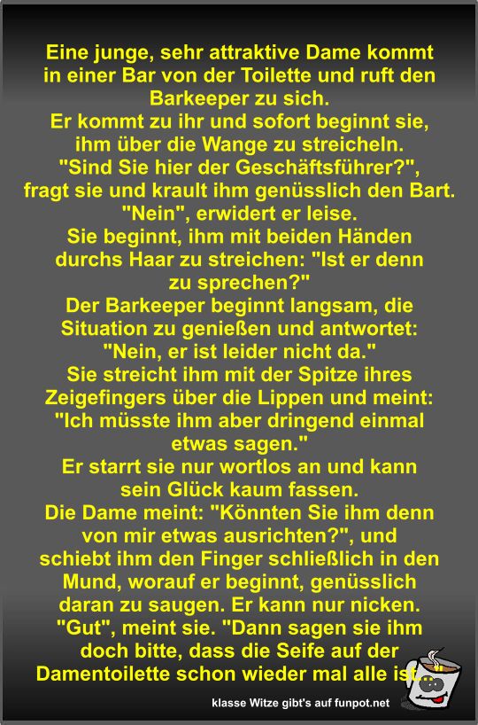 Eine junge, sehr attraktive Dame kommt in einer Bar von der