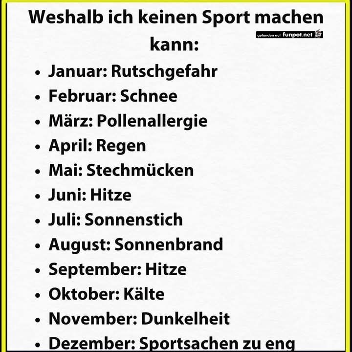 Gründe keinen Sport zu machen Gründe keinen Sport zu machen