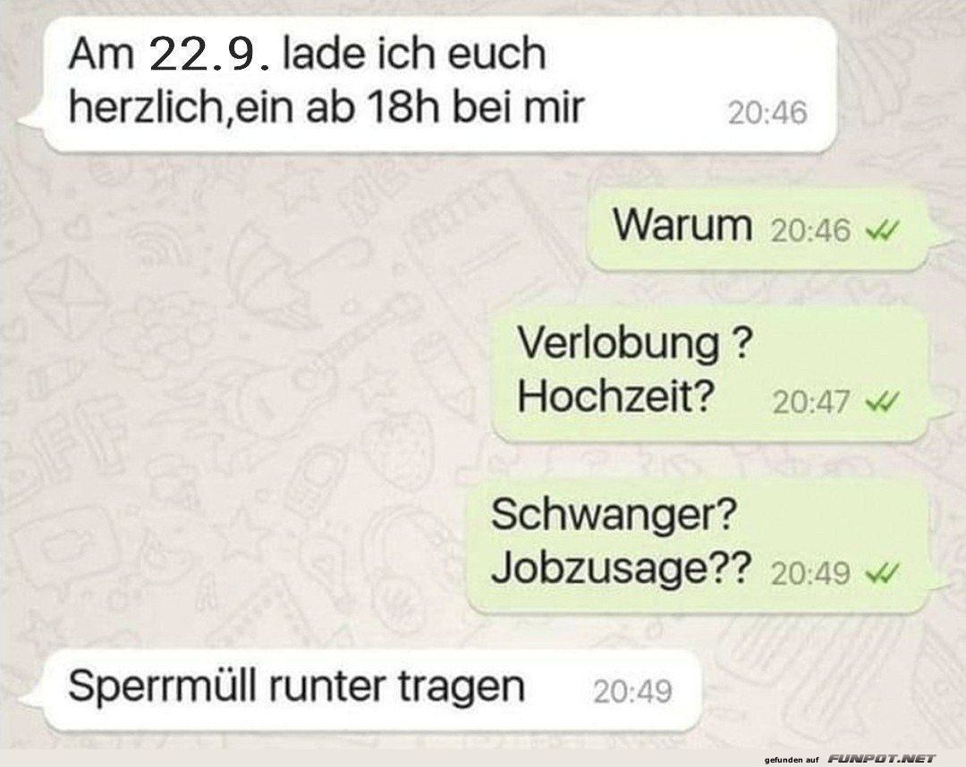 Unerwartete Einladung zum Sperrmülltragen Unerwartete Einladung zum Sperrmülltragen
