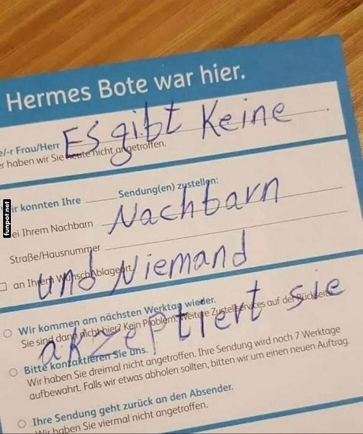 Notiz vom Hermes Boten: Keine Nachbarn Notiz vom Hermes Boten: Keine Nachbarn