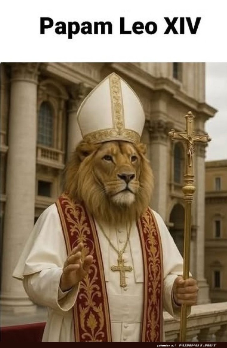 Löwe als Papst verkleidet Löwe als Papst verkleidet