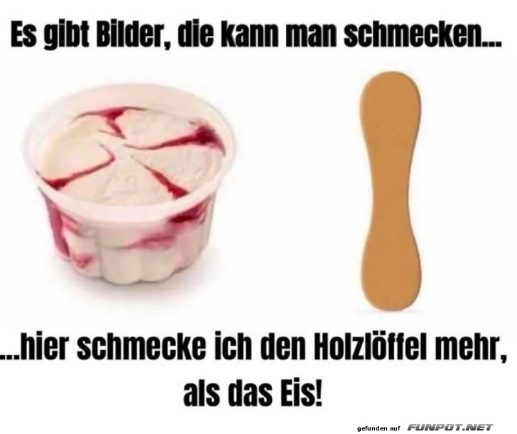 Schmeckbares Bild: Eiscreme und Holzlöffel Schmeckbares Bild: Eiscreme und Holzlöffel