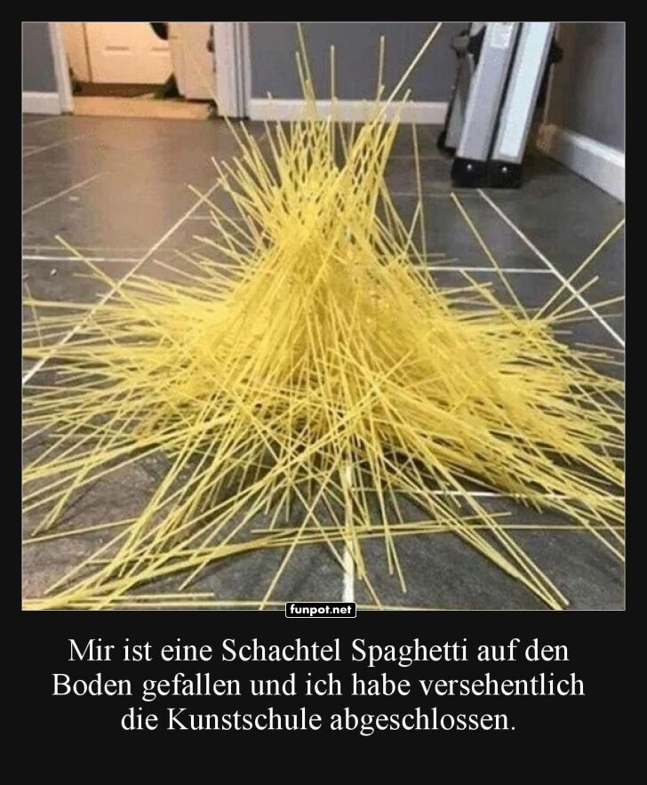Spaghetti auf dem Boden als Kunstwerk Spaghetti auf dem Boden als Kunstwerk
