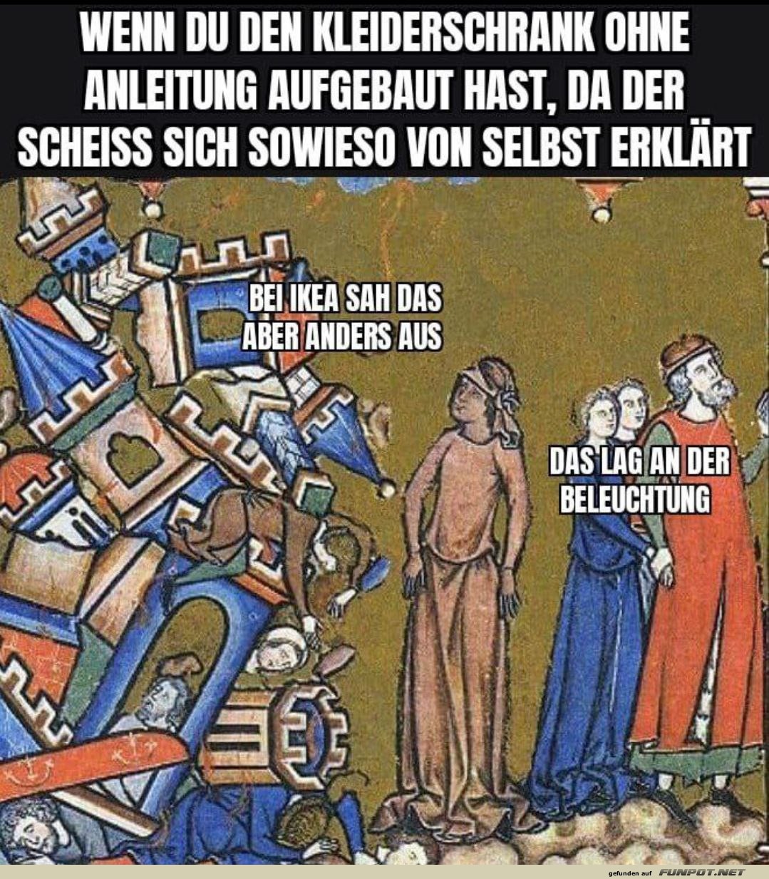 Mittelalterliches Meme über Möbelaufbau Mittelalterliches Meme über Möbelaufbau