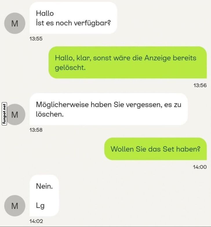 Dialog über Verfügbarkeit eines Sets Dialog über Verfügbarkeit eines Sets