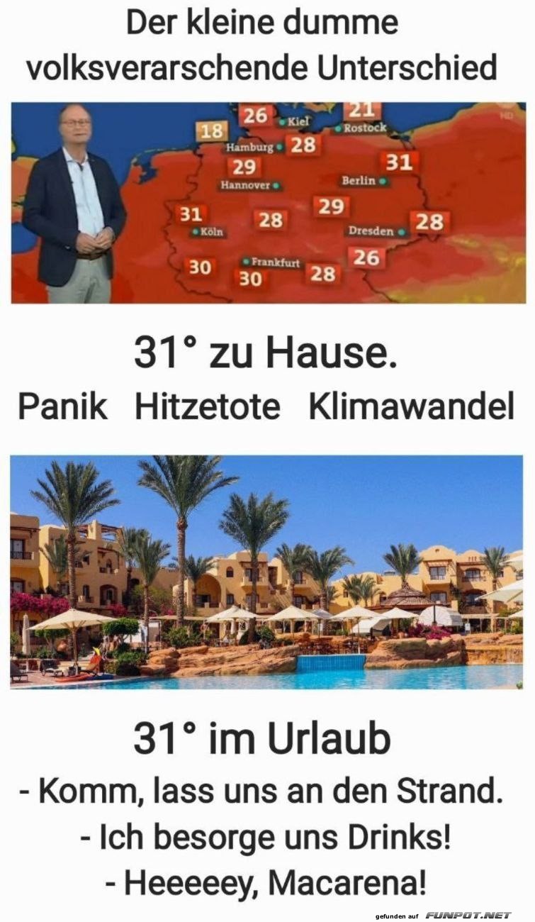 Temperaturunterschied: Zuhause vs. Urlaub Temperaturunterschied: Zuhause vs. Urlaub
