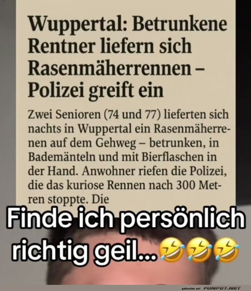 Betrunkene Rentner liefern Rasenmäherrennen Betrunkene Rentner liefern Rasenmäherrennen