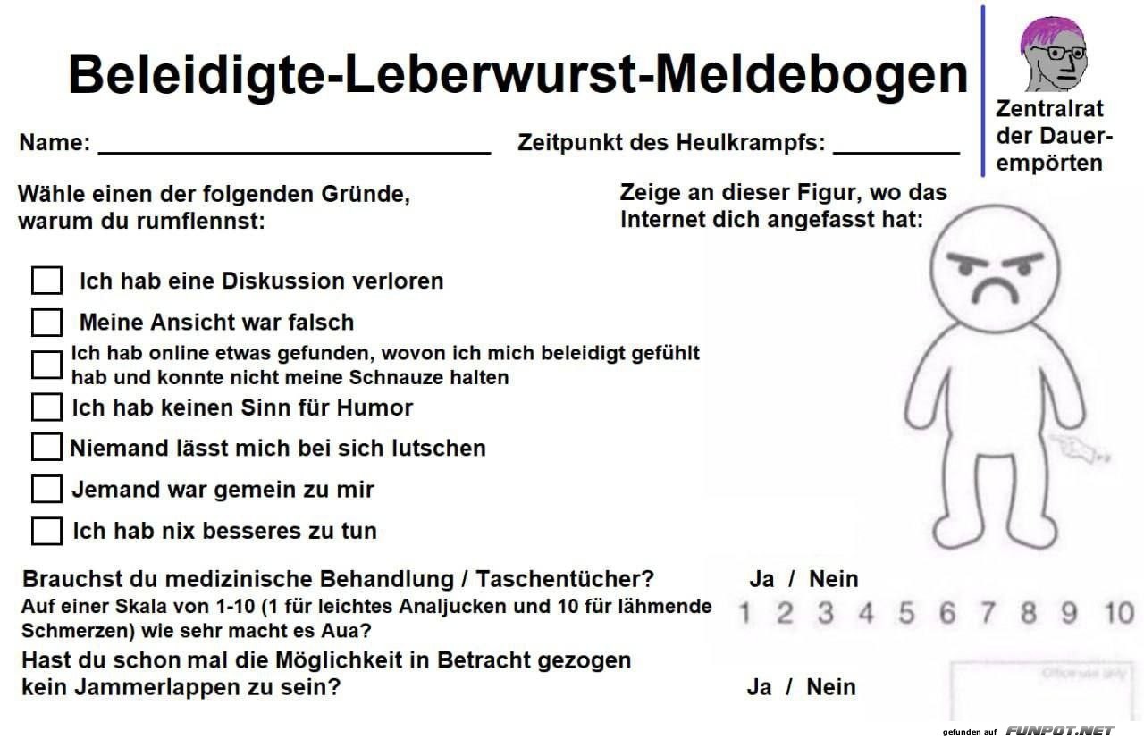 Beleidigte-Leberwurst-Meldebogen Beleidigte-Leberwurst-Meldebogen