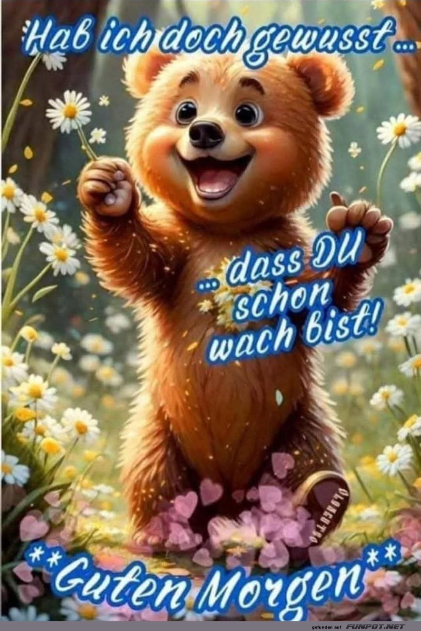 Fröhlicher Bär mit Guten Morgen Gruß Fröhlicher Bär mit Guten Morgen Gruß