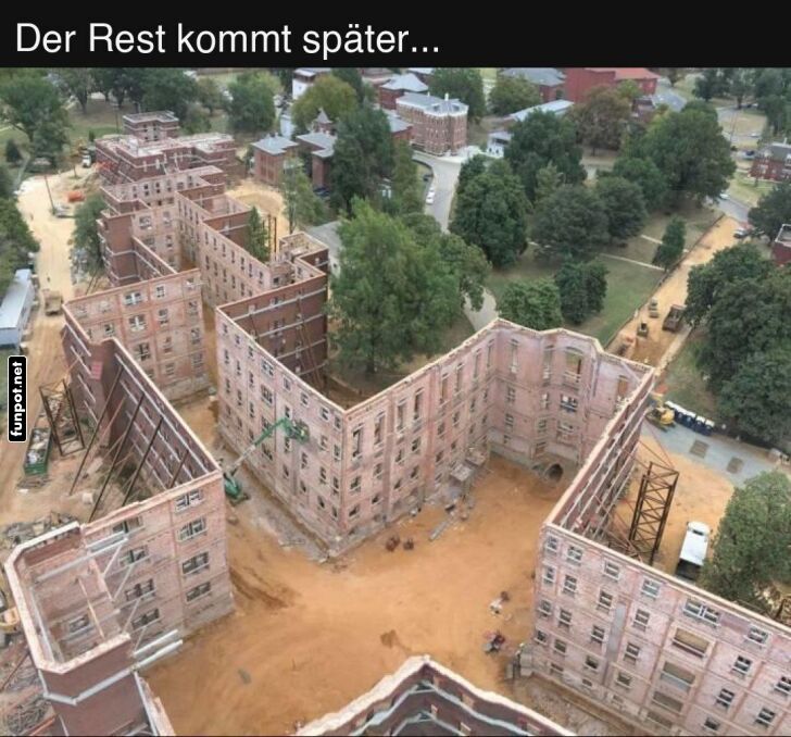 Baustelle von oben mit Gebäudefassaden Baustelle von oben mit Gebäudefassaden