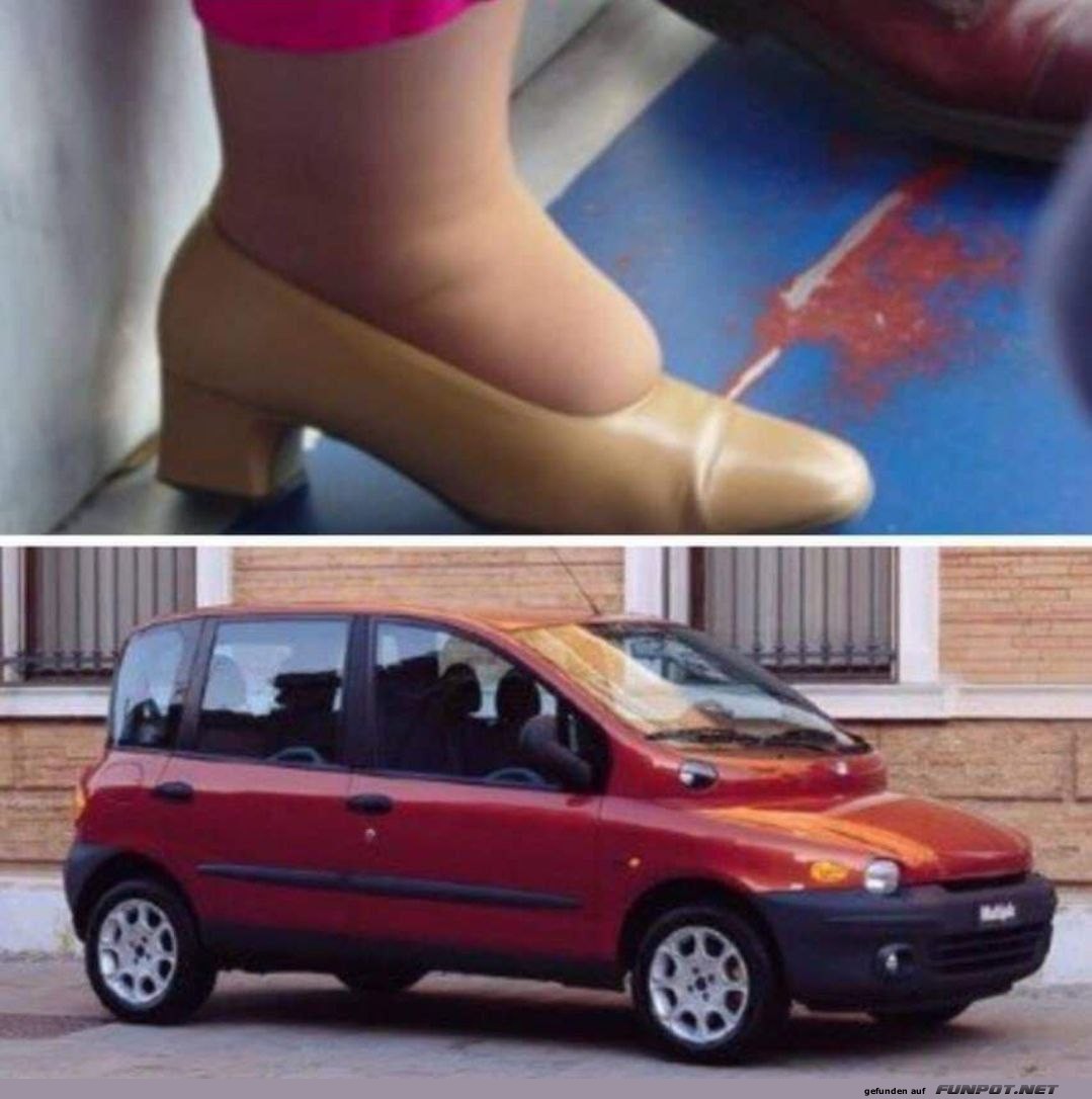 Lustige Perspektive: Schuh und Auto Lustige Perspektive: Schuh und Auto