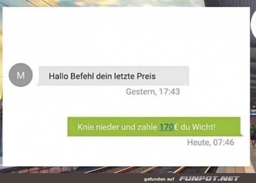 Freche Nachricht über Preisverhandlung Freche Nachricht über Preisverhandlung