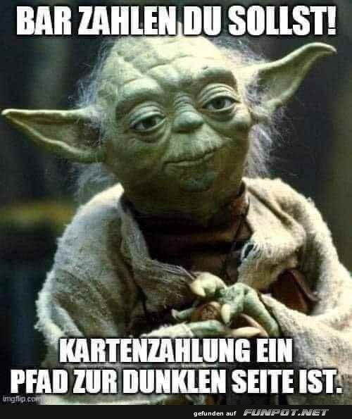 Lustiges Yoda Meme über Barzahlung Lustiges Yoda Meme über Barzahlung