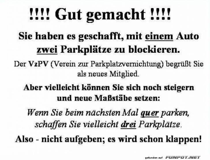 Parkplatz-Meisterschaft erreicht! Parkplatz-Meisterschaft erreicht!