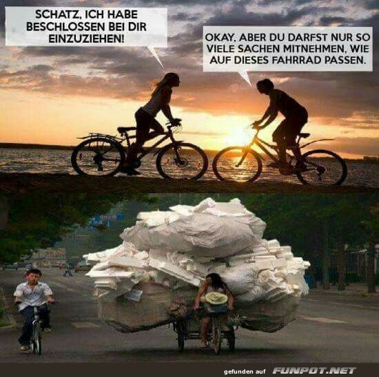 Lustige Gegenberstellung von Fahrradpacks