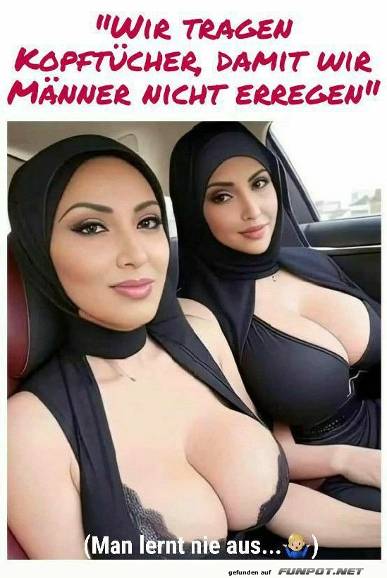 Zwei Frauen in Hijabs und tief ausgeschnittenen Kleidern Zwei Frauen in Hijabs und tief ausgeschnittenen Kleidern